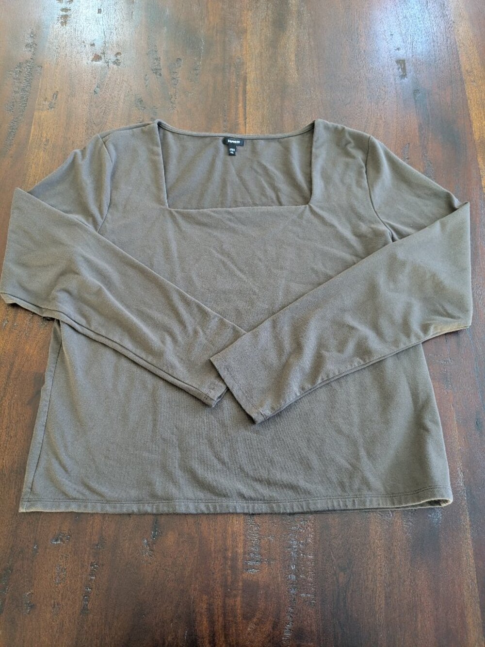 Express Women's Brown Square Neck Long Sleeve Body Contour Top XXL